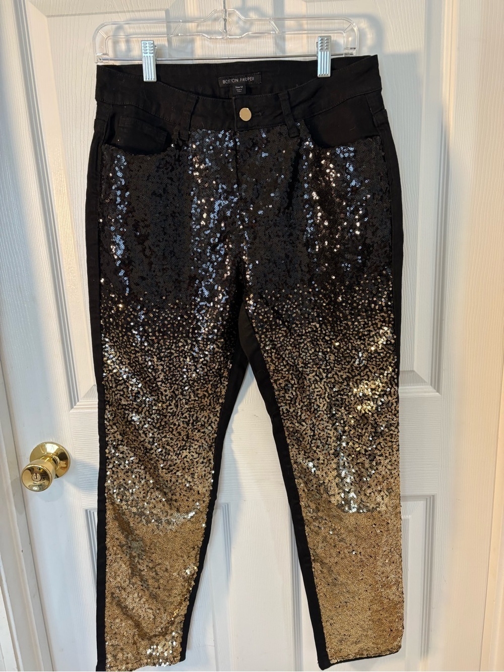 Boston Proper Black Sequin Pants with Metallic Button - Picture 6 of 6